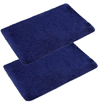PANA 'Florenz' Badeteppich-Set • Flauschige Vorleger für Badezimmer und WC • Badteppich rutschfest & waschbar • 2er Pack • 50 x 80 cm • Farbe: Dunkelblau