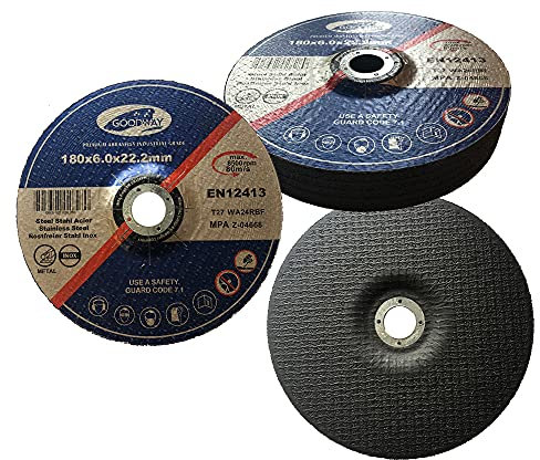Goodway 5 discos amoladora de desbaste, diámetro 180 x 6 mm, para acero y metal