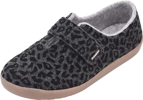 Cosyfeet Frieda - Charcoal Feline - 5-6E Width - Extra Wide Women's Slippers