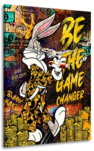 Kunstgestalten24 Leinwandbild Mr. Bunny Game Changer Pop Art Style Wandbild Kunstdruck Wohnraumdekoration XXL