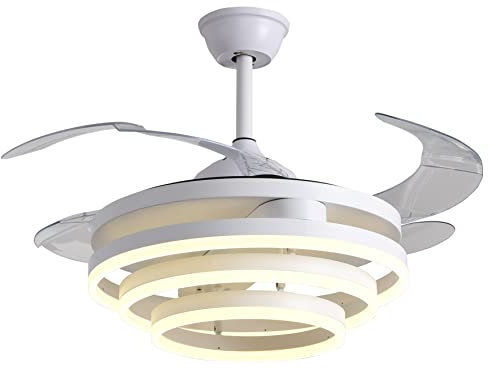 BEL AIR HOME - Ventilador De Techo SFERA con Motor DC 6 Velocidades - 3 Anillos Luz LED 36W Ajustables 3000K-6500K - Diseño Elegante, Blanco, Policarbonato