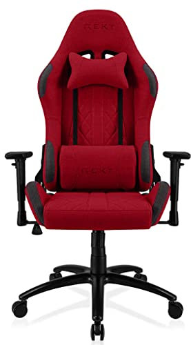 REKT ULTIM8-RS - Chaise Gaming en Tissu Premium - Inclinable à 160 ° - Accoudoirs 3D - Coussin Ajustable pour La Nuque - Coussin Lombaire - Chaise de Bureau Supporte 150 Kg (Rouge)