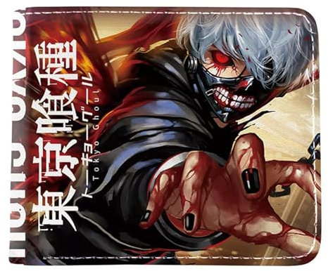 Jiumaocleu Anime Tokyo Ghoul Geldbörse, PU Leder Geldbörse, 3D Cartoon Charaktere Kaneki Ken,Uta,Kirishima Toka,Sasaki Haise Drucken Geldbörse für Teenager Jungen Mädchen Anime Fans Girfts (Typ 1)