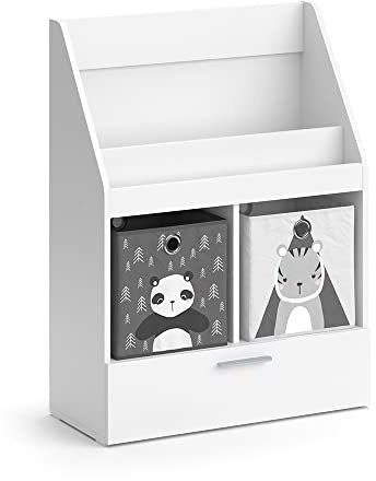 Vicco Kinderregal Luigi, Weiß, 72 x 96.2 cm mit Schublade und 2 Faltboxen Opt.2