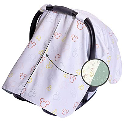 Disney Baby by J.L. Childress Reversible Infant Car Seat Canopy - Shade and Privacy Cover for Baby - Unisex, Multicolor Mickey Mouse