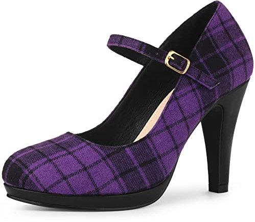 Allegra K Damen Houndstooth Platform Stiletto Heels Mary Jane Pumps, violett, 36.5 EU