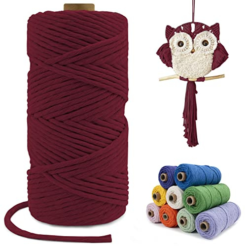 LEREATI Macrame Cord 4mm x100m, Thick Cotton Macrame Rope Yarn, Natural Craft Rope for Plant Hanger, Wall Hanging, DIY Crafts, Decorations (Wine Red)