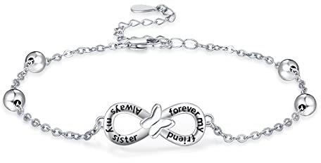 TANGPOET Schwester Armbänder für Frauen Schwester Geschenke von Schwestern S925 Sterling Silber Always My Sister Forever My Friend Armband für Frauen Schwester Mädchen