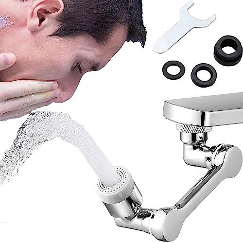 1080° Rotating Faucet Extender Aerator, Alloy Swivel Splash Filter Faucet for 22/24MM Threaded Taps, Big Angle Aerator Sink Face Wash Attachment with 2 Water Outlet Modes for Kitchen, Bathroom