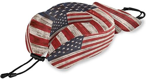 Reisekissen Amerikanische Usa Flagge aus Holz, Memory Foam Nackenkissen Stützkissen,Weich Nackenstützkissen für Camping,Schlafrestkissen,Auto,Flugzeug