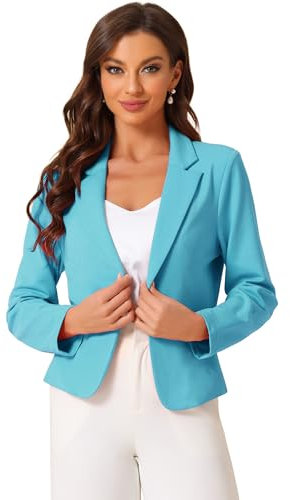 Allegra K Blazer Court Femme Ouvert sur Le Devant Veste d'affaires Décontractée Veste de Costume de Travail Bleu Clair XL
