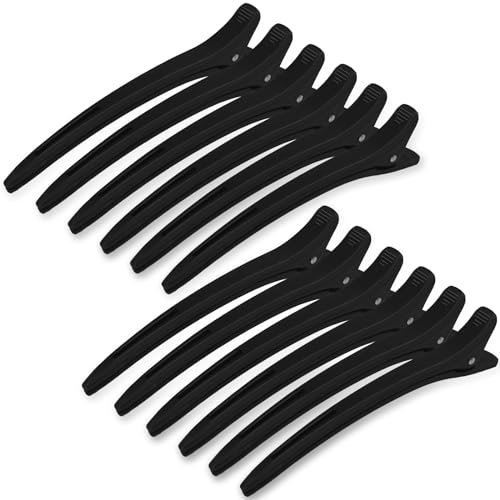 12 Pièces Pince Crocodile Cheveux,Pinces à Cheveux Coiffeur,Pince Plate Cheveux pour Maquillage,Laver le Visage (Noir)