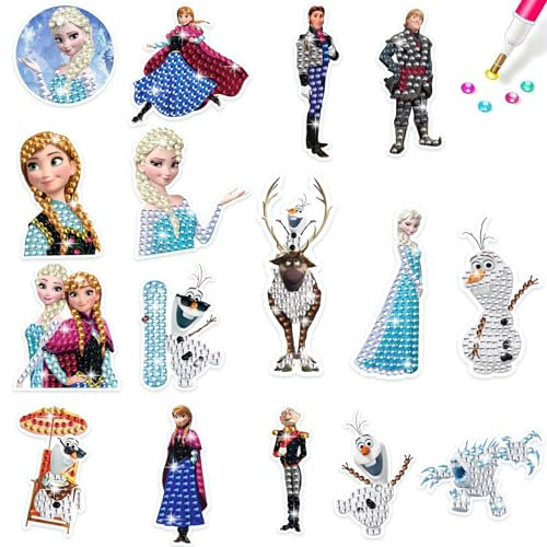 16 Stück 5D DIY Froozen Diamond Painting Set, Cartoon Theme Diamant Malerei Kits, Diamant Aufkleber Kinder, Crystal Diamond Painting,Diamond Bilder Kinder Spielzeug Geschenke