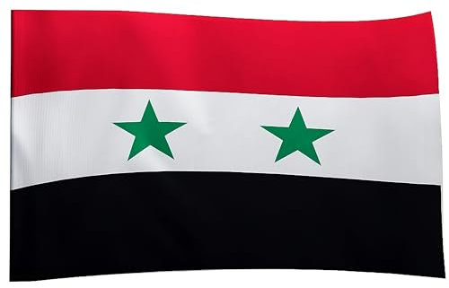 Klartextilien Syrien Flagge, Syrische Fahne aus Wasserfestem Polyester, Hochwertiger Druck mit Leuchtenden Farben, für Innen & Außen Geeignet, Rot, Weiß, Schwarz & Grün, 90 x 150 cm