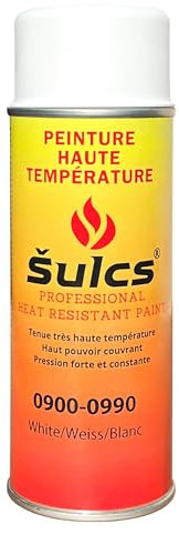ŠULCS BBQ® Pintura profesional de alta temperatura 900° – Aerosol 400ml – Blanco Ref. 0990 - Alto Poder Cubrir - Barbacoa Bratero Horno Estufa de leña Inserto Chimenea Mecánica Auto Moto Radiador