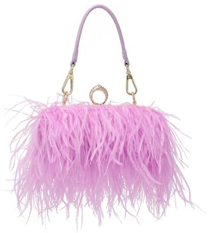 EVEOUT Donna Elegante Pochette da sera in piuma Clutch con catena Borsa a tracolla per Festa prom matrimonio Moda Borsa da sposa