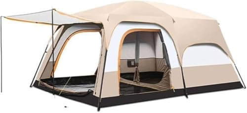 KinZon Campingzelt für 10 Personen, wasserdicht, großes Familienzelt mit 2 Schlafzimmern, 6 großen Netzfenstern, für Picknick, Camping (Beige, 6-8 Personen (380 x 260 x 200 cm))