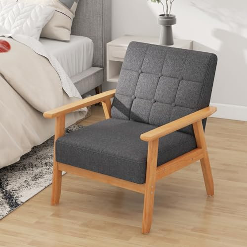 RELAX4LIFE Loungesessel Gepolstert, Esszimmerstuhl mit Massivholzrahmen, Akzentstuhl mit Rückenlehne Armlehnen, bis 150 kg belastbar, Polstersessel für Wohnzimmer Esszimmer Büro (1)