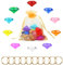 PEUTIER Chaos-Smaragde und Ringe-Set, Inklusive 10 Stück Acryl Edelsteine mit 10 Stück Gold-Power-Ringen Piraten-Schatzsuche Juwelen für Kinder Geburtstag Partygeschenk Zubehör Kuchen Dekoration