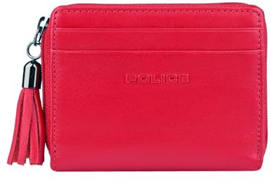 Police Portefeuille femme en cuir véritable, petit et fin, avec porte-cartes et porte-monnaie, avec boîte, Rouge 61, Minimaliste