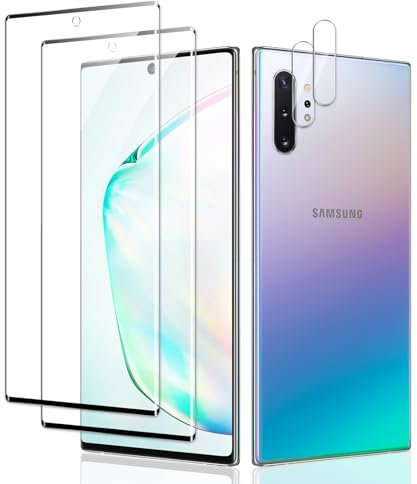 [2+2] Verre Trempé Pour Samsung Galaxy note 10 Plus Pouces, 2 * Protecteur d'écran et 2 * Caméra Arrière Protecteur, Dureté 9H Film Protecteur Vitre, Anti-rayures, 3D Incurvé Couverture Complète