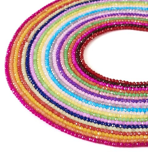 FASHEWELRY 3160 cuentas facetadas de cristal redondas, 20 colores (arcoíris), 3 ~ 3,5 x 2 ~ 2,5 mm, redondas, cuentas para manualidades, para hacer joyas de bricolaje