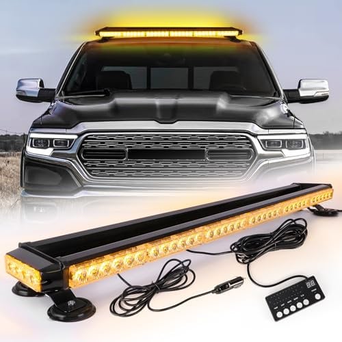 ROUTEKING 95cm 80LED Rundumleuchte Blinklicht - 12/24V Blitzleuchte Amber Warnleuchte Magnetische Notfallblinklampe für Truck Traktor Emergency KFZ LKW (Gelb)