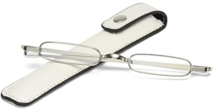 Viseng Mini Schmal Lesebrille Ultradünne Metall Lesehilfe mit kompakte und tragbare Ultraleicht Kleines Lederetui 2.50