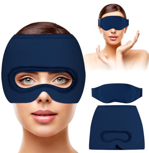 Migräne Maske, 3 in 1 Kopfschmerzen Maske, mit Abnehmbarer Augenmaske, Wiederverwendbare Migräne Mütze Migraine Relief Cap, Migräne Kühlmaske, zur Linderung von Stress und Kopfschmerzen, Marineblau