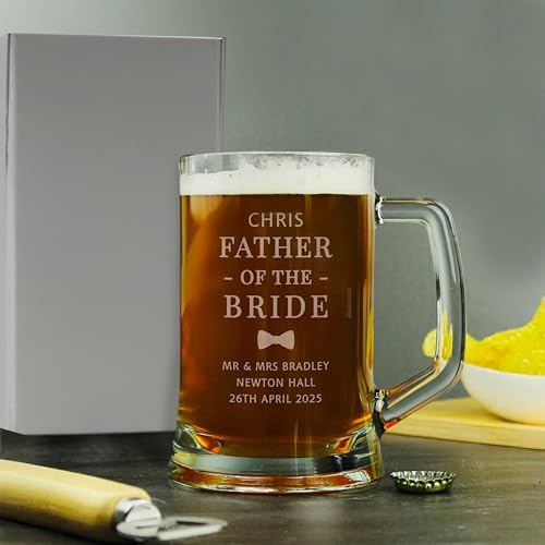 Custom Personalised Father of The Bride Pint Stern Tankard - for Weddings, Stag Party, Him