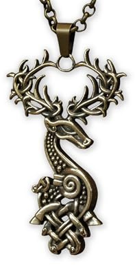 Baldur Jewelry Halskette mit weißem Hirsch aus Messing | Keltisches Knotenmotiv mit traditioneller Wiedergeburtssymbolik, inspiriert von nordischer Mythologie.