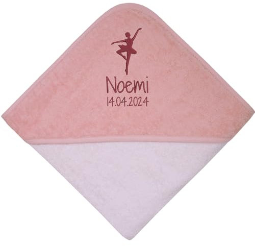 Wolimbo Kapuzenhandtuch personalisiert mit Namen und Motiv - lachsrosa - 100x100cm - für Baby und Kinder Babyhandtuch/Kinderhandtuch/Badetuch