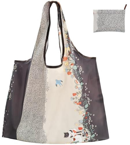 FenFang Einkaufstasche Faltbar Groß, Einkaufsbeutel Stoff Wiederverwendbare, Mehrwegtasche Umweltfreundlich Faltbare Tasche Leichte Schnelltrocknend für Einkauf Reise Ausflug (Grauer Baum)