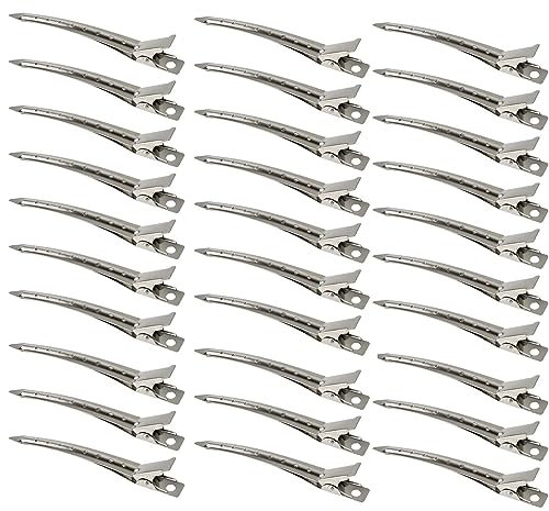 30 Pcs Haarspangen, Ente Bill Clips, Haarfärbung, Haarspangen, Barrettes, 3.5 Zoll rostfreie Metall Alligator Curl Clips mit Löchern für Haarstyling, Silber
