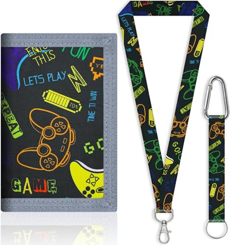 Porte Feuille Cadeau Garçon 10 12 ans Enfants pour Garçons et Filles Portefeuille de Dessin Animé Avec Lanière et Fermeture éclair Porte Carte Homme,pour Cadeau Ado Petit Cadeau pas Cher(jeu noir)