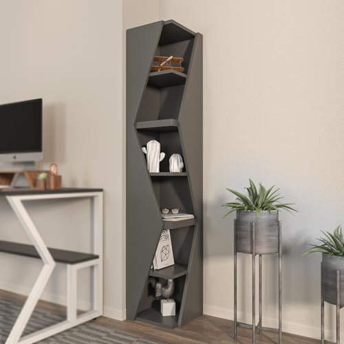 Stylish Anthracite Bookshelf, 165 cm Height, 31.8 cm Width | 100% Melamine Coated Particle Board, 18 mm Thickness | Perfect for Modern Home Decor & Storage