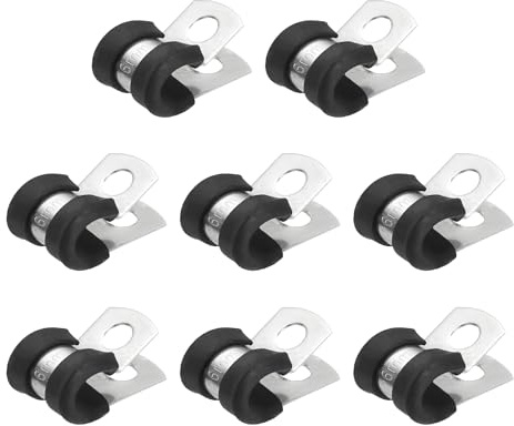PATIKIL 6mm Rohrschellen Kabelklemme Gummi P Clips, 8 Stück Schlauchschellen 304 Edelstahl Isolierte Metallklemme Rohrklemme für Rohrleitung Kabel Draht Installation