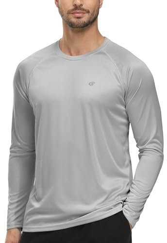 Tyhengta Sonnenschutz Shirt Herren UV Rashguard Leichte Badeshirts Langarm UV-T-Shirt UPF 50+ Strand Surfing Shirts Hellgrau,XL
