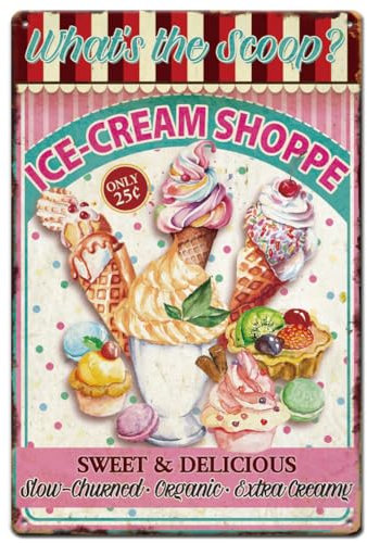 SUPERDANT Blechschild Ice Cream Shoppe Blechschilder Sweet&Delicious Metallschild Wandkunst Poster Metallschilder Für Eisdiele Sommerdekoration Restaurant Snackbar Wanddekoration