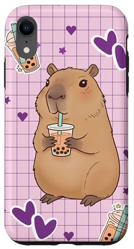 Kawaii Anime Capybara Drinking Boba Bubble Tea Kids Girls Case for iPhone XR