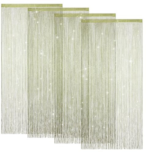 LITLANDSTAR 4 Stück Fadenvorhang Türvorhang, Glitzer Türvorhang Fensterdekoration Raumteiler Dekoration Perlenvorhang für Hochzeit Party Dekoration, 100 x 200cm (Grün)