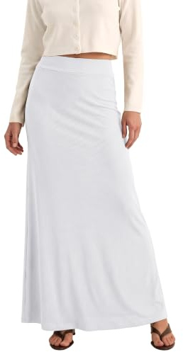 EXCHIC Femme Tricoté Élastique Trapèze Taille Haute Maxi Jupe