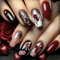 24Pcs Red Rose Press on Nails, Acrylic Full Cover Coffin Nails – Black Lace & Heart Design, Medium Ballet Shape