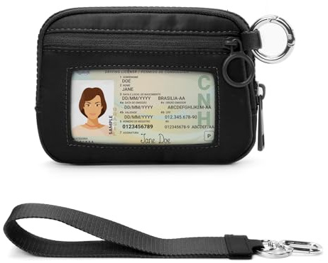 The Iris Geldbörse mit Reißverschluss, Kartenetui mit Ausweisfenster, Geldbörse für Damen, Münzgeldbörse mit Reißverschluss, Mini-Schlüsselanhänger, Geldbörse, Schwarz 1, Lässig