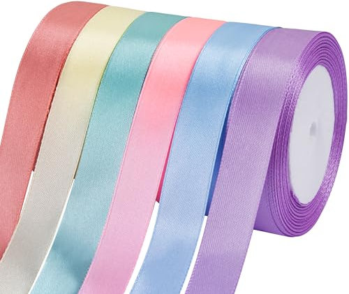 Foshird Satinband Pastell 20mmx22m Geschenkband Pastell Schleifenband 6 Farben Bänder zum Basteln Dekoband für Hochzeit Geburtstag DIY Geschenkverpackung