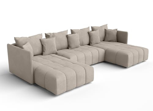 AXLIVING Hellbraun Sofa U Form mit Schlaffunktion Veliro U, 353 cm