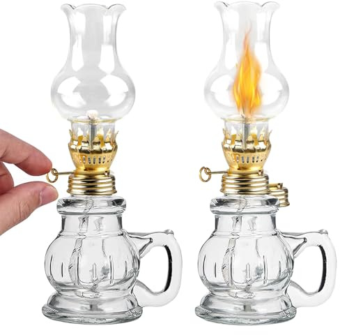 2 Stück Petroleumlampe für Innenräume, 19cm Winddicht Dekorative Öllampe, Retro Öllampen aus Glas, Innenbereich Winddicht Öllampe Einstellbare Helligkeit für Hochzeit Schlafzimmer Raumdekoration