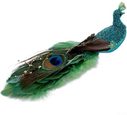 Dekorativer Weihnachtsbaumschmuck Pfau mit Feder-Details, inklusive praktischem Metallhaken zur schnellen Befestigung an Bäumen, Girlanden und saisonalen Displays (grün)