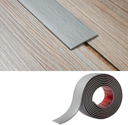PVC Floor Transition Strip(5cm Wide × 2mm Thick) Laminate Floor Cover Strips Self Adhesive Door Bar Divider Strip Flat Flooring Edge Joining Trim(2M,Light Grey Wood Grain)