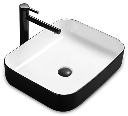 Lavandino Bagno Moderno, Lavabo Bagno in Ceramica Su Piano con Scarico Pop-Up e Rubinetto, per Mobile Bagno, Bagni Domestici, Camere per Ospiti(Black and white,A)